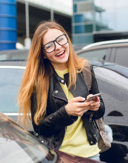 Happy customer booking a taxi